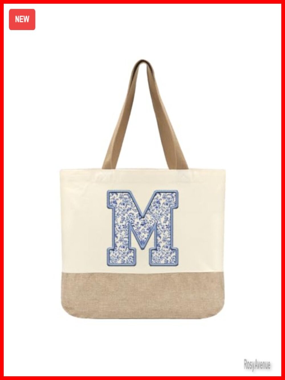 Canvas Tote Bag Monogram M Women's Personalized Initial Beach Travel